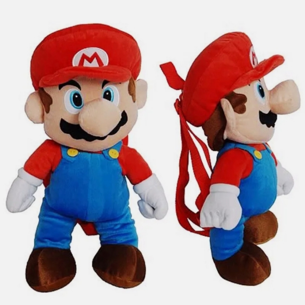 Nintendo Super Mario Brothers Mario Plush Backpack 18" Stuffed Doll Zip Up bag